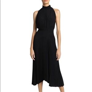 A.L.C. Renzo Black Matte Pleated Midi Dress